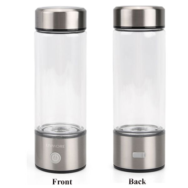 LIVMORE- doppelwandige Wasserstoff Wasserflasche 300 ml, SPE PEM, Borosilikatglas, USB Akku, Silber image number 4