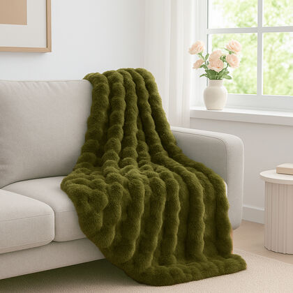 Serenity Night: Superweiche doppellagige Decke, luxuri&ouml;ses Kunstfell mit Mikropl&uuml;schfutter, 750 GSM, 150 x 200 cm, Olive