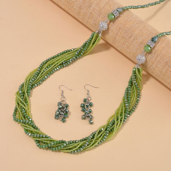 2er Set - Peridot-Farbe Kristall, Weißer Kristall Halskette und Ohrringe image number 2