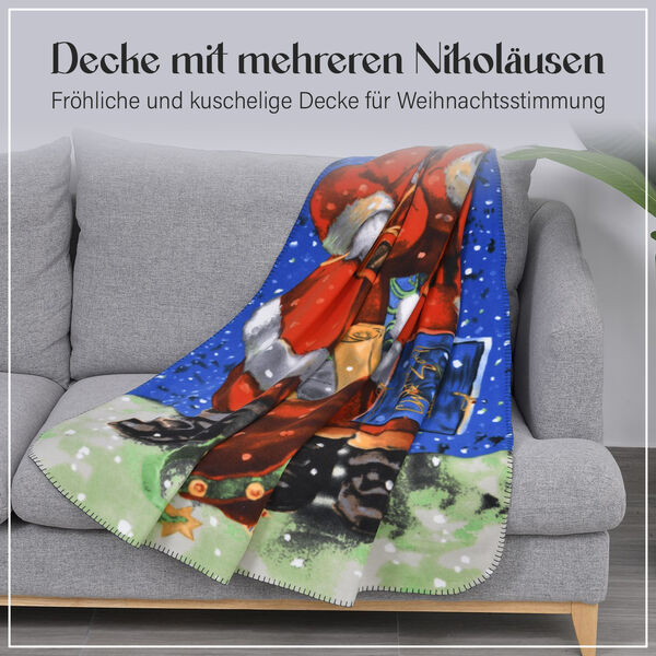 Weihnachtliche Fleecedecke mit mehreren Nikol&auml;usen image number 5