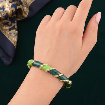 Emaille-Armreif im Streifen-Design, Dunkel- und Hellgr&uuml;n, ca. 19 cm