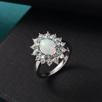 AA Nat&uuml;rlicher, &auml;thiopischer Welo Opal, Wei&szlig;er Zirkon Ring 925 Silber rhodiniert (Gr&ouml;&szlig;e 17.00) ca. 2,28 ct