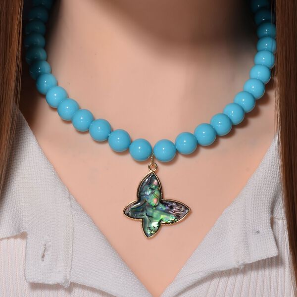 Sleeping Beauty türkisfarbene Muschelkernperlen und Abalone-Muschel Halskette, 45 cm - 330 ct. image number 2