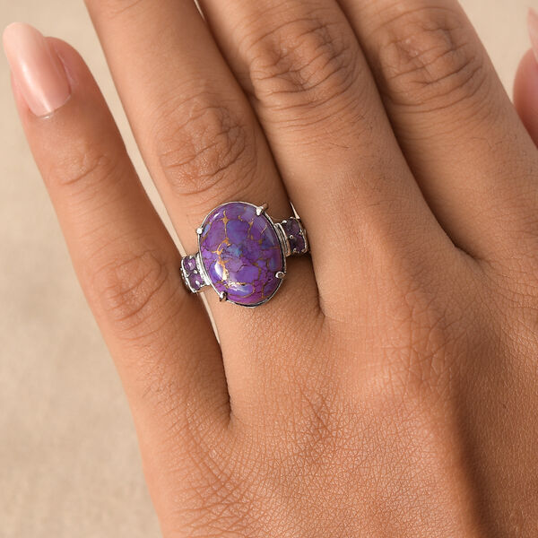 Lila Türkis, Afrikanischer Amethyst Ring 316L Edelstahl (Größe 16.00) ca. 10.06 ct image number 2
