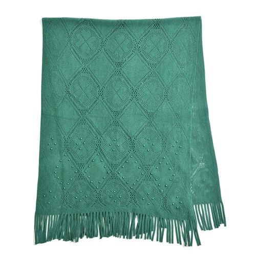 Strickschal mit Quasten und Perlen, Grün image number 0