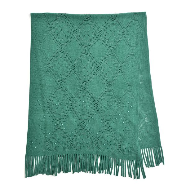 Strickschal mit Quasten und Perlen, Grün image number 0