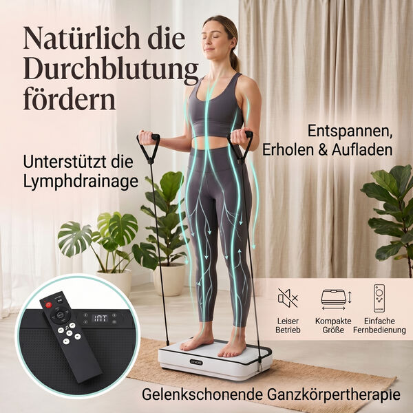 LIVMORE Vibrationsplatte Trainingsger&auml;t mit Fernbedienung, LED Display, Wei&szlig; image number 3