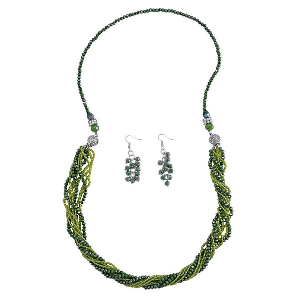 2er Set - Peridot-Farbe Kristall, Wei&szlig;er Kristall Halskette und Ohrringe