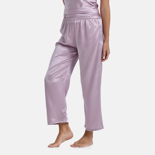LA MAREY Seidenhose lang aus 100% Maulbeerseide, Lila, M image number 3