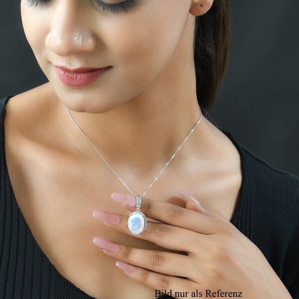 Premium Regenbogen Mondstein und wei&szlig;er Zirkon-Anh&auml;nger mit Kette, 925 Silber platiniert ca. 8.85 ct image number 2