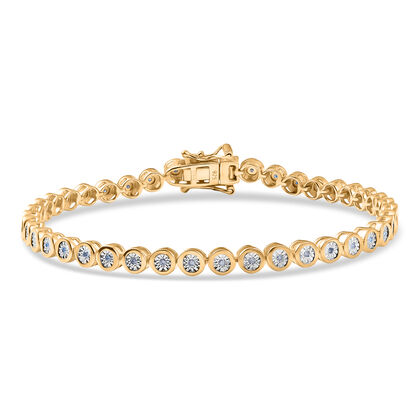 D'Joy Wei&szlig;er Diamant Armband ca. 20 cm 925 Silber 750 Gelbgold Vermeil ca. 0.35 ct