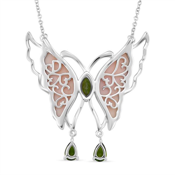 D'Joy Natürlicher Rosa Königsmuschel Perle, Natürlicher Chromdiopsid Halskette ca. 45 cm 925 Silber rhodiniert image number 4