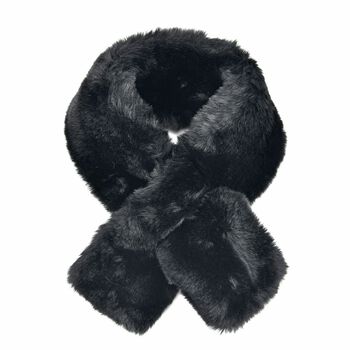 Kunstfell-Kreuzschal 11cm x 89cm, Schwarz