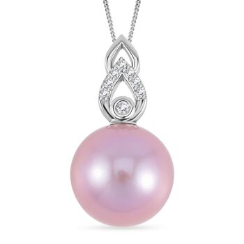 Lila Edison Perle, Wei&szlig;er Zirkon Schmuckset 925 Silber platiniert ca. 0,18 ct.