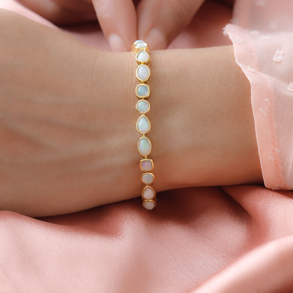 Nat&uuml;rliches, &auml;thiopisches Opal-Armband, ca. 20 cm, 925 Silber vergoldet ca. 7,04 ct image number 3