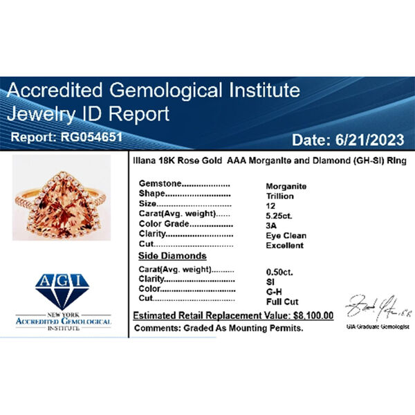 ILIANA zertifiziert und geprüft AAA Morganit und SI-GH Diamant Ring in 750 Roségold - 5,75 ct. image number 8