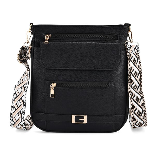 Crossbody-Tasche mit gewebtem Schulterriemen und Reißverschlussfächern, 24x28 cm, Tiefschwarz image number 0