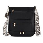 Crossbody-Tasche mit gewebtem Schulterriemen und Reißverschlussfächern, 24x28 cm, Tiefschwarz