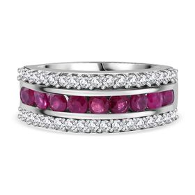 AAA Afrikanischer Rubin (Fissure gefüllt), Weißer Zirkon Ring, 925 Silber rhodiniert (Größe 18.00) ca. 2.03 ct