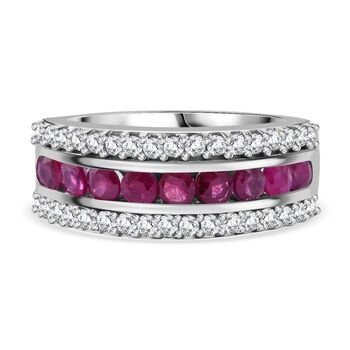 AAA Afrikanischer Rubin (Fissure gef&uuml;llt), Wei&szlig;er Zirkon Ring, 925 Silber rhodiniert (Gr&ouml;&szlig;e 18.00) ca. 2.03 ct