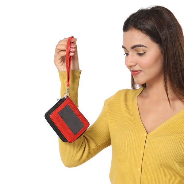 Geldb&ouml;rse aus 100% echtem Leder mit RFID schutz und abnehmbarem Riemen, 11x7.5x4.5 cm, Rot image number 2