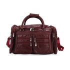 Patchwork-Reisetasche aus Schafleder mit 6 Außentaschen und Schulterriemen, 51x29x28 cm, Burgund