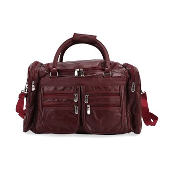 Patchwork-Reisetasche aus Schafleder mit 6 Au&szlig;entaschen und Schulterriemen, 51x29x28 cm, Burgund