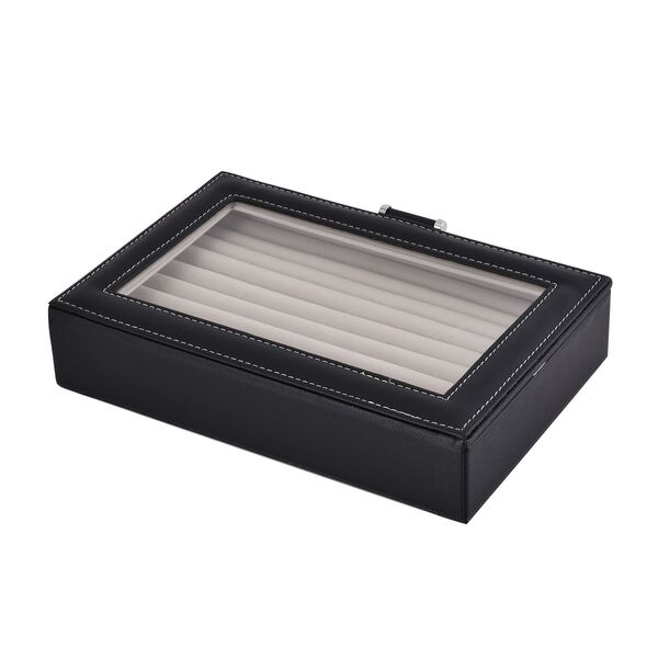 100 Steckplatz Ring Koffer mit Glas Fenster und Kunstleder Polster, 27x18x6 cm, schwarz image number 4