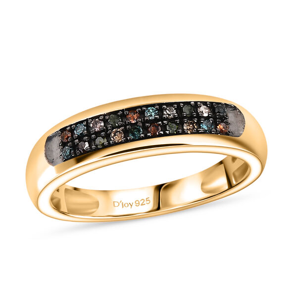 D'Joy Blauer Diamant, Roter Diamant Ring 925 Silber 750 Gelbgold Vermeil (Größe 21.00) ca. 0.12 ct image number 3