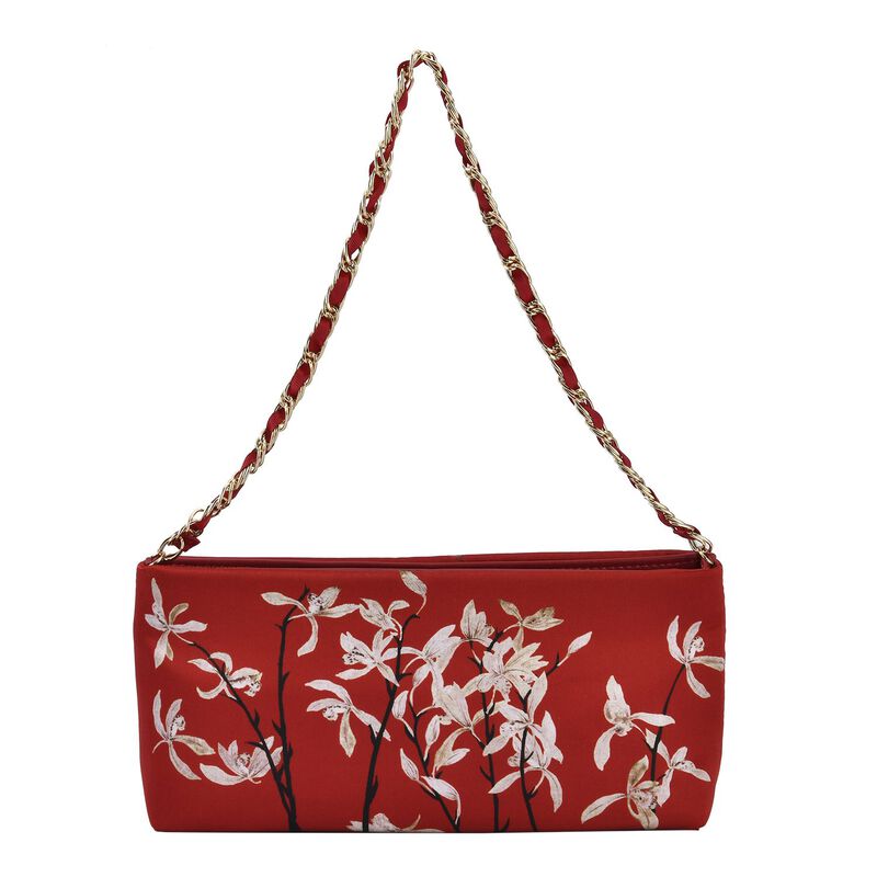 Luxury Edition: Seidenbrokat Handtasche mit Echtem Leder und Satin Geschenbox, RFID, Rot image number 0
