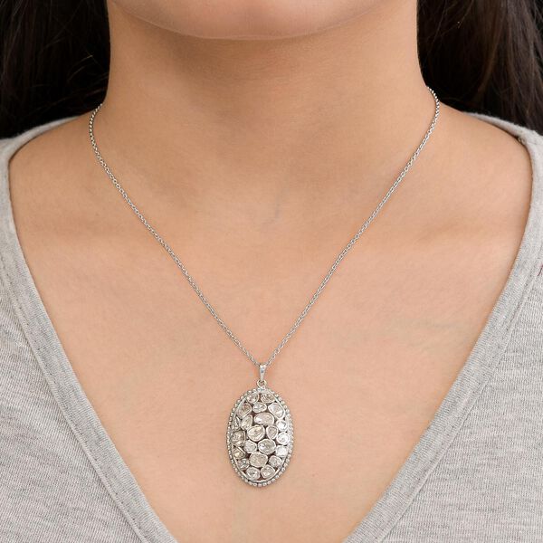 Handgearbeiteter, nat&uuml;rlicher Polki Diamant-Anh&auml;nger mit Kette, 925 Silber platiniert ca. 1,50 ct image number 3