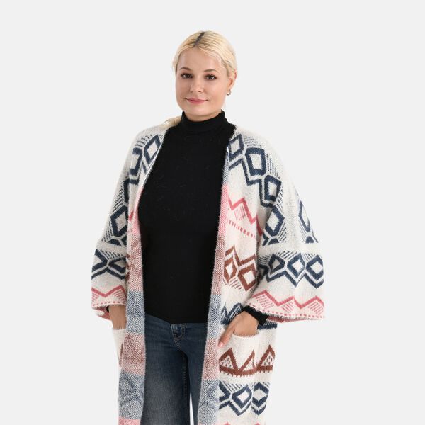 La Marey - Aztekenmuster-Cardigan, One Size, 75x85cm, Rosa image number 5