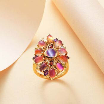 Flamingo Mondstein Ring 925 Silber 750 Gelbgold Vermeil (Gr&ouml;&szlig;e 20.00) ca. 7,56 ct