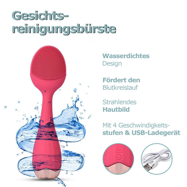 Elektrische Gesichtsreinigungsb&uuml;rste mit USB-Kabel, Fuchsia image number 4