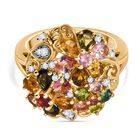 Mehrfarbig-Turmalin Ring 925 Silber 750 Gelbgold Vermeil (Größe 18.00) ca. 2,60 ct