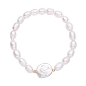 Weiße Süßwasser Perle, Weiße Keshi Perle Armband ca. 16.5 cm 925 Silber vergoldet