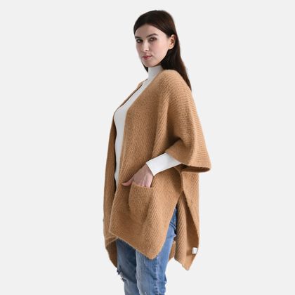 Cardigan im Casual-Chic mit offenen Seiten und Taschen, Einheitsgr&ouml;&szlig;e, Karamellbraun