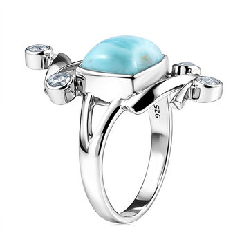 Sajen Silber-Larimar, Wei&szlig;er Topas Ring 925 Silber rhodiniert (Gr&ouml;&szlig;e 19.00) ca. 5.60 ct