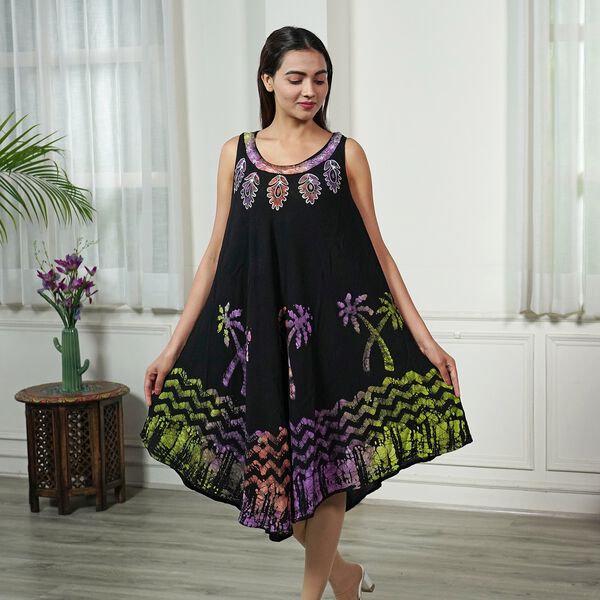 Luftiges Sommerkleid, 100% Viskose, One Size, Palmenmuster, Schwarz image number 1