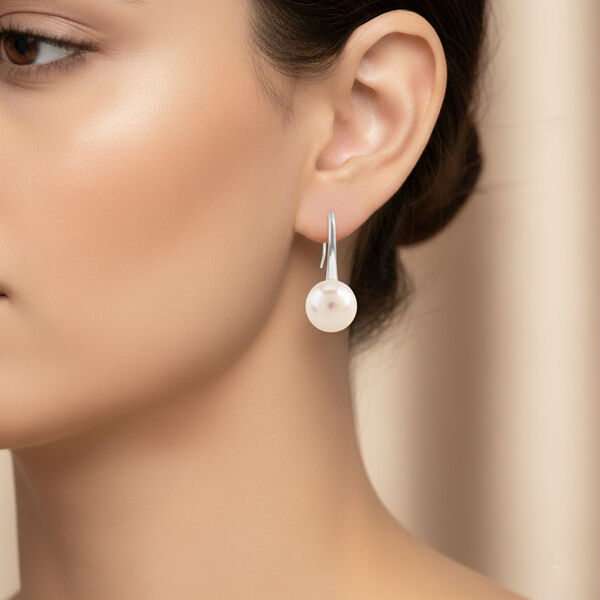 2er Set - Weiße Süßwasser Perle Ohrhänger, Nickelfreies Messing, Silber und Goldfarben image number 2