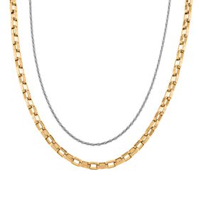 2er Set - D'Joy AA Goldene Gliederkette und Silberne Schlangenkette, ca. 45 cm 925 Silber 750 Gelbgold Vermeil