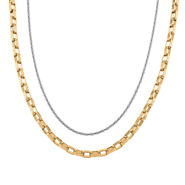 2er Set - D'Joy AA Goldene Gliederkette und Silberne Schlangenkette, ca. 45 cm