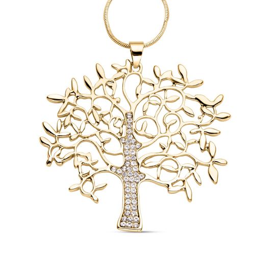 Weißer Kristall Lebensbaum-Anhänger mit Kette, goldfarben image number 0