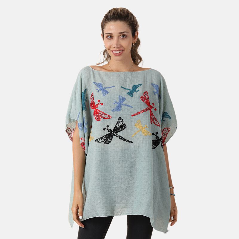 T-Shirt mit Libellen-Stickerei, Türkis, Einheitsgröße  image number 0