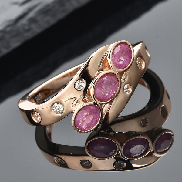 Ilakaka Rosa Saphir (Fissure gef&uuml;llt) und Zirkon Bypass-Ring, 925 Silber ros&eacute;vergoldet image number 2