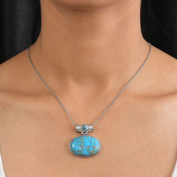 Blaues Türkis Schmuckset Edelstahl ca. 80.50 ct image number 3