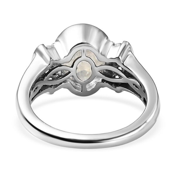 Premium Regenbogen Mondstein und wei&szlig;er Zirkon-Ring, 925 Silber platiniert  ca. 2,00 ct image number 6