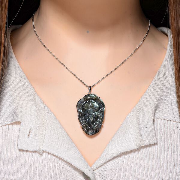 Labradorit  Anhänger mit Kette ca. 50cm, 925 Silber rhodiniert ca. 55.00 ct image number 2