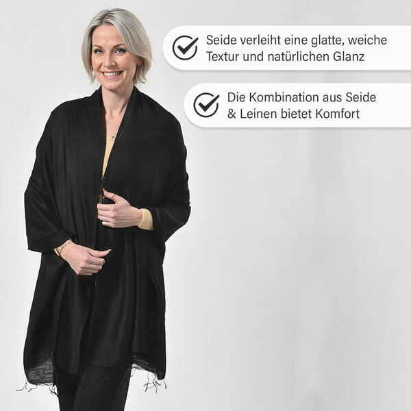 Schal aus Seide und Leinen, 70x200 cm, Schwarz image number 3