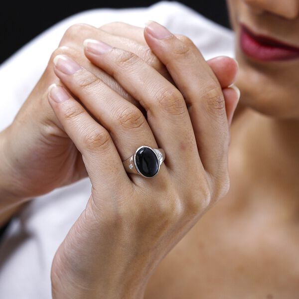 Schwarzer Turmalin und Moissanit Ring, 925 Silber platiniert, ca. 6,28 ct image number 3